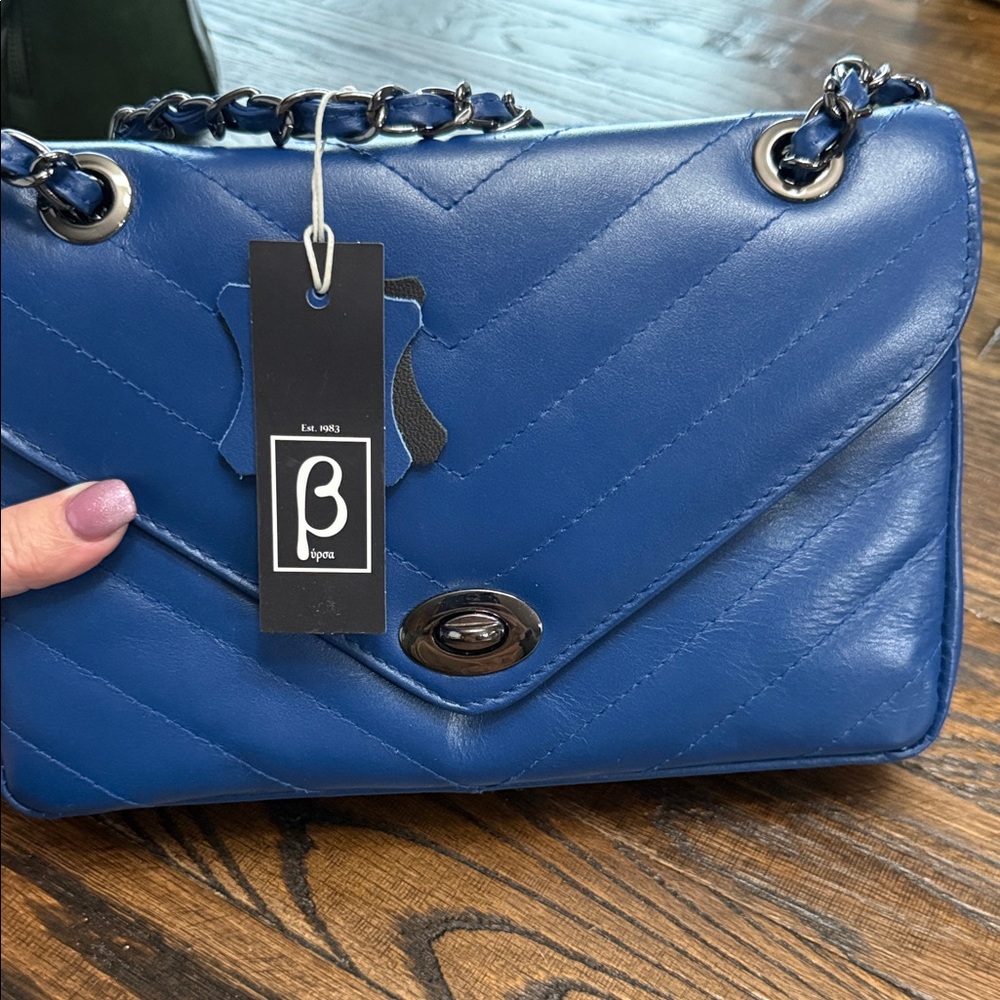 Posh Navy Blue Chevron Shoulder Bag
